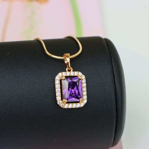 "Purple Crystal Rose Gold Pendant with Sparkling White Stone Frame, XPPT1274 - Picture 2 of 13